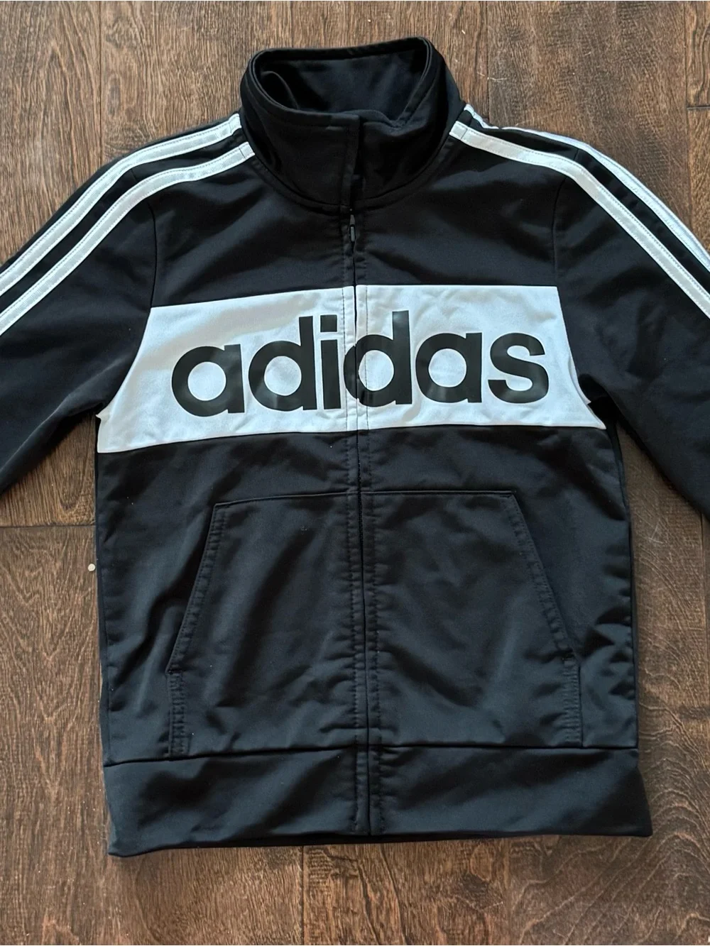 adidas Black Track Jacket with White Logo Stripe